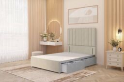"Somnior Alexas Divan Divan Bed 4 Drawers with 54"" Floor Headboard Tweed Fabric in Natural - Size: Double"