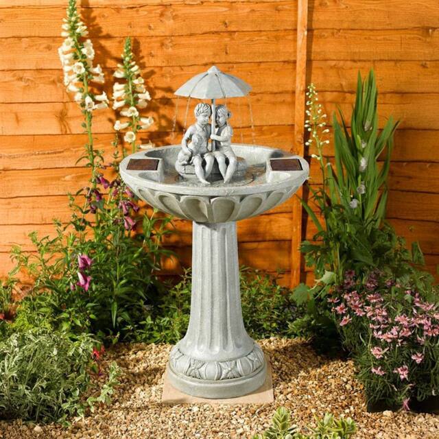 Primrose Umbrella Solar Water Feature & Bird Bath 82cm in Light Grey - image 1