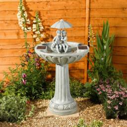 Primrose Umbrella Solar Water Feature & Bird Bath 82cm in Light Grey