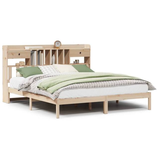 Berkfield Home Bookcase Bed without Mattress 180x200 cm Super King Solid Wood Pine in Natural - image 1
