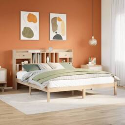 Berkfield Home Bookcase Bed without Mattress 180x200 cm Super King Solid Wood Pine in Natural - thumbnail 2