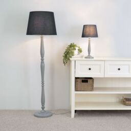 ValueLights Victoria Grey Wood Traditional Stem Floor Lamp with Fabric Tapered Shade in Black - thumbnail 5