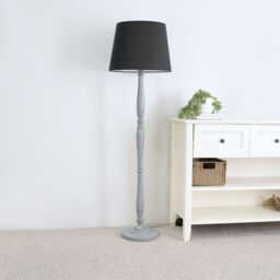 ValueLights Victoria Grey Wood Traditional Stem Floor Lamp with Fabric Tapered Shade in Black - thumbnail 3