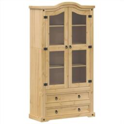 Berkfield Home Glass Display Cabinet Corona 99x43x187 cm Solid Wood Pine in Brown - Size: 99 x 43 x 187 cm - thumbnail 2