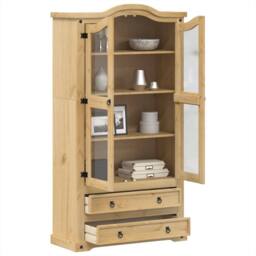 Berkfield Home Glass Display Cabinet Corona 99x43x187 cm Solid Wood Pine in Brown - Size: 99 x 43 x 187 cm