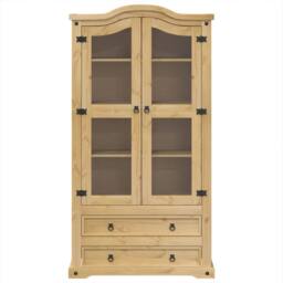Berkfield Home Glass Display Cabinet Corona 99x43x187 cm Solid Wood Pine in Brown - Size: 99 x 43 x 187 cm - thumbnail 4