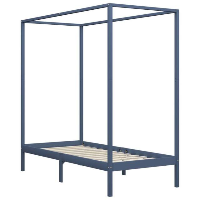 Berkfield Home Canopy Bed Frame Grey Solid Pine Wood 100x200 cm in Dark Blue - image 1