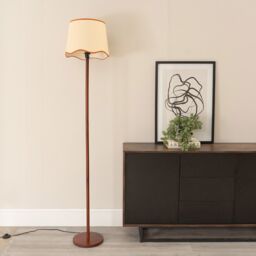 ValueLights Heather Dark Wood Single Stem Floor Lamp with Scallop Edge Tapered Lamp Shade in Burnt Orange - thumbnail 3