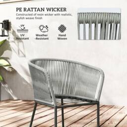 OUTSUNNY 6 Seater Rattan Dining Set with Acacia Wood Table Top Seat Cushions in Grey - thumbnail 4