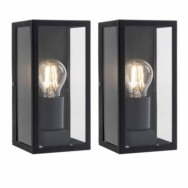 EONLION 2 Modern Black Outdoor Garden Porch Wall Lights IP44 Lantern - image 1