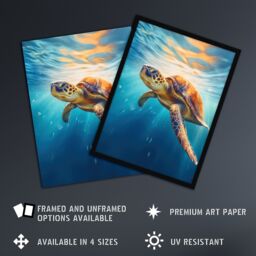 "Artery8 Sea Turtle Barbados Marine Swimming Blue Clear Water Extra Large XL Unframed Wall Art Poster Print - Size: W24"" x H32""" - thumbnail 2