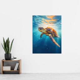 "Artery8 Sea Turtle Barbados Marine Swimming Blue Clear Water Extra Large XL Unframed Wall Art Poster Print - Size: W24"" x H32""" - thumbnail 4