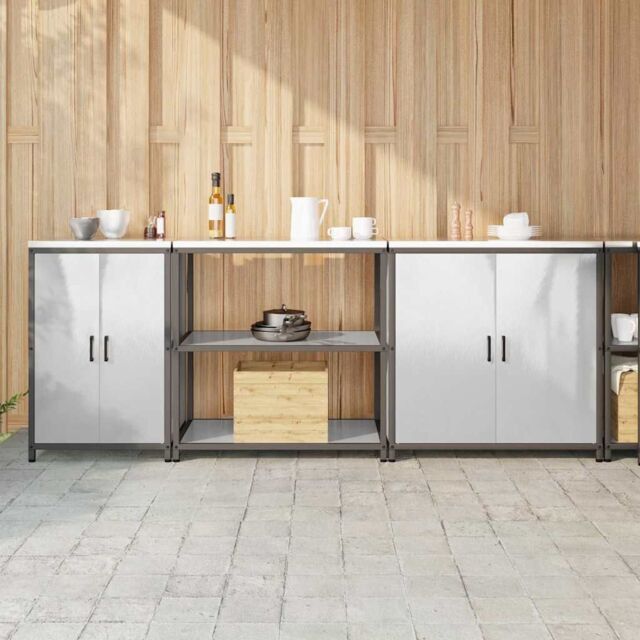 Berkfield Home with Shelf Other with Storage with Door 3 pcs Stainless steel in Silver - image 1