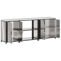 Berkfield Home with Shelf Other with Storage with Door 3 pcs Stainless steel in Silver - thumbnail 8