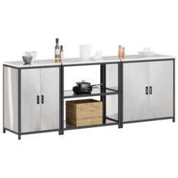 Berkfield Home with Shelf Other with Storage with Door 3 pcs Stainless steel in Silver - thumbnail 3