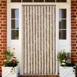 Berkfield Home Fly Curtain Dark Brown & Beige 100x200 cm Chenille - thumbnail 2