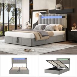Matteo Upholstered Bed, Hydraulic Bed, Adults Teenagers 4ft6 Double Bed in Grey - thumbnail 8