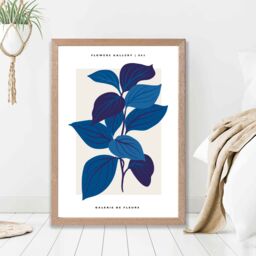 ARTZE Blue Botanicals Flower Market Exhibition Framed Print SIZE: A4 with Oak Frame in Mid Blue - thumbnail 2