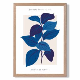 ARTZE Blue Botanicals Flower Market Exhibition Framed Print SIZE: A4 with Oak Frame in Mid Blue