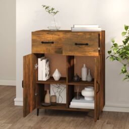 Berkfield Home Sideboard Smoked Oak 69.5x34x90 cm Engineered Wood in Brown - thumbnail 3