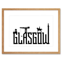 "Artery8 Wall Art Print Glasgow City Scotland Landmarks Typography Silhouettes Framed Art in Beige - Size: W7"" x H9""" - thumbnail 1