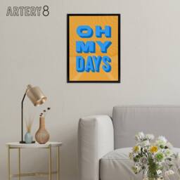 "Artery8 Oh My Days Fun Orange Blue Retro Typography Black Framed Canvas Art - Size: W12"" x H16""" - thumbnail 3