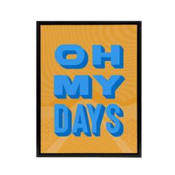 "Artery8 Oh My Days Fun Orange Blue Retro Typography Black Framed Canvas Art - Size: W12"" x H16""" - thumbnail 1
