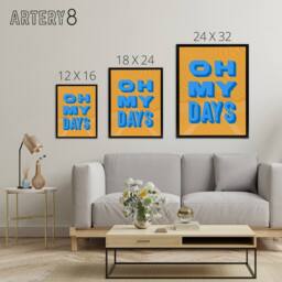 "Artery8 Oh My Days Fun Orange Blue Retro Typography Black Framed Canvas Art - Size: W12"" x H16""" - thumbnail 4