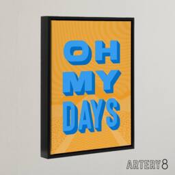 "Artery8 Oh My Days Fun Orange Blue Retro Typography Black Framed Canvas Art - Size: W12"" x H16""" - thumbnail 2