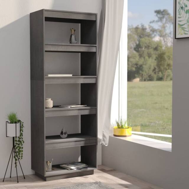 Berkfield Home Beautiful Book Cabinet/Room Divider Grey 60x35x167 cm Solid Pinewood - Size: 60 x 35 x 167 cm - image 1