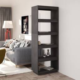 Berkfield Home Beautiful Book Cabinet/Room Divider Grey 60x35x167 cm Solid Pinewood - Size: 60 x 35 x 167 cm - thumbnail 2