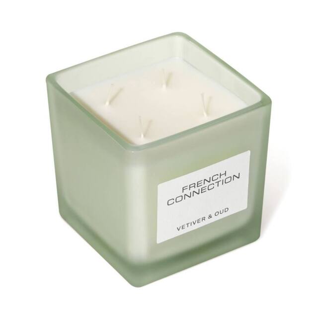 French Connection Vetiver & Oud Luxury Square Candle 800g - 4 Wick Scented Candle in Green - image 1