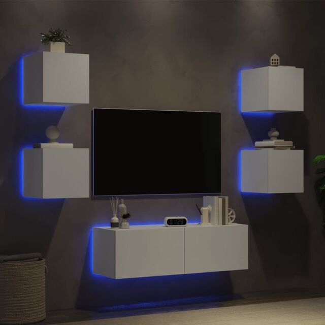 Berkfield Home 5 Piece TV Wall Cabinets with LED Lights White - image 1