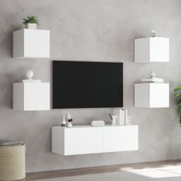 Berkfield Home 5 Piece TV Wall Cabinets with LED Lights White - thumbnail 4