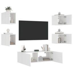 Berkfield Home 5 Piece TV Wall Cabinets with LED Lights White - thumbnail 5
