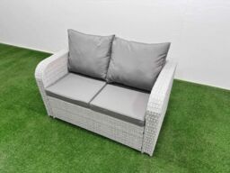 Fimous 8 PCs Rising Dining Table Set Inclining Love Sofa Seat Big Footstool in Light Grey - thumbnail 5