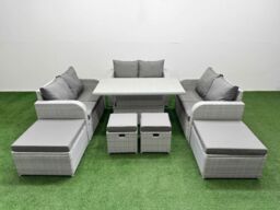 Fimous 8 PCs Rising Dining Table Set Inclining Love Sofa Seat Big Footstool in Light Grey - thumbnail 1