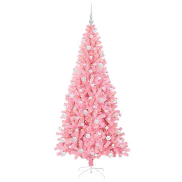 Berkfield Home Lush Christmas Tree with 300 LEDs with Stand Pink 180 cm PVC - image 1