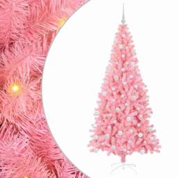 Berkfield Home Lush Christmas Tree with 300 LEDs with Stand Pink 180 cm PVC - thumbnail 3