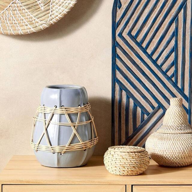 Wyld and Coco Stoneware Decorative Vase Pale Blue Lacquered Terracotta Woven - image 1