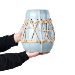 Wyld and Coco Stoneware Decorative Vase Pale Blue Lacquered Terracotta Woven - thumbnail 3