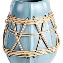 Wyld and Coco Stoneware Decorative Vase Pale Blue Lacquered Terracotta Woven - thumbnail 2