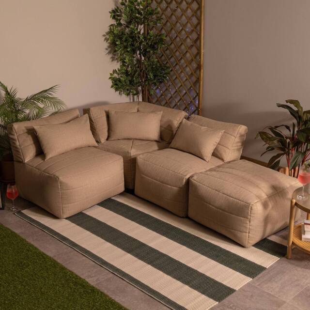 icon 4pcs Noa Bean Bag, 1x Corner, 2x Recliner, 1x Slab, Outdoor Woven Natural