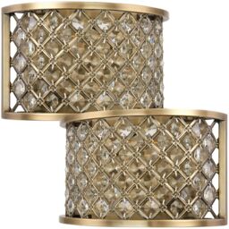 Loops 2 PACK Crystal Cage Wall Light Brass & Glass Shade Modern Twin Bulb Lounge Lamp in Clear - thumbnail 1