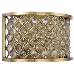 Loops 2 PACK Crystal Cage Wall Light Brass & Glass Shade Modern Twin Bulb Lounge Lamp in Clear - thumbnail 2