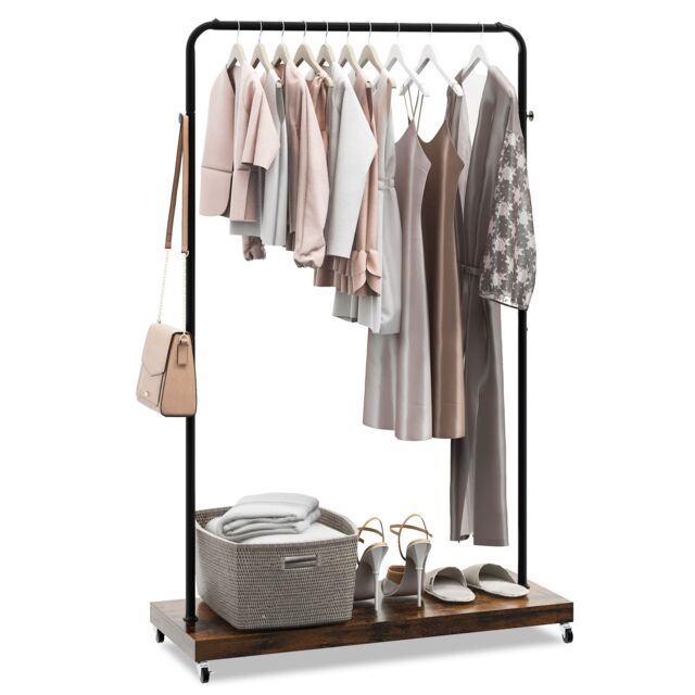 Costway Clothes Rack on Wheels Industrial Pipe Style Rolling Garment Rack in Brown - image 1