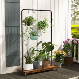 Costway Clothes Rack on Wheels Industrial Pipe Style Rolling Garment Rack in Brown - thumbnail 3