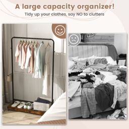 Costway Clothes Rack on Wheels Industrial Pipe Style Rolling Garment Rack in Brown - thumbnail 4