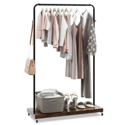 Costway Clothes Rack on Wheels Industrial Pipe Style Rolling Garment Rack in Brown - thumbnail 1