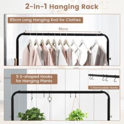 Costway Clothes Rack on Wheels Industrial Pipe Style Rolling Garment Rack in Brown - thumbnail 7